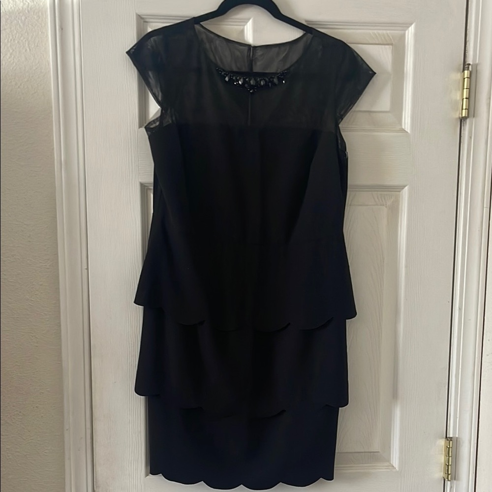 S.L. Fashions Black Cap Sleeve Sheath Mini Dress